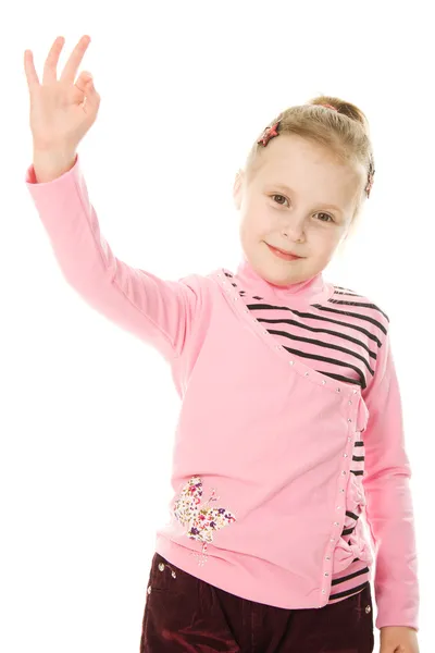 Sorrindo menina com polegares para cima sinal — Fotografia de Stock