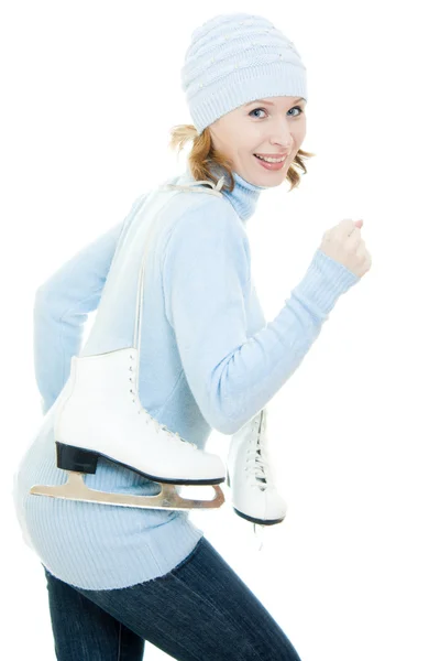 在白色背景上的溜冰鞋的女人. — 图库照片
