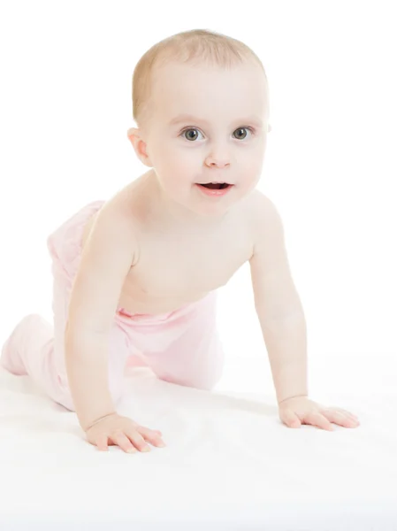 Glückliches Baby auf weißem Hintergrund. — Stockfoto