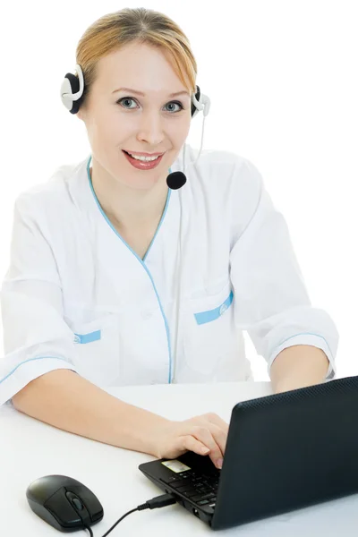 A woman doctor operator on a white background. — Stock Photo, Image