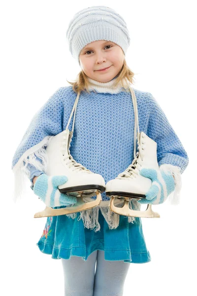 Una chica con patines sobre fondo blanco . —  Fotos de Stock