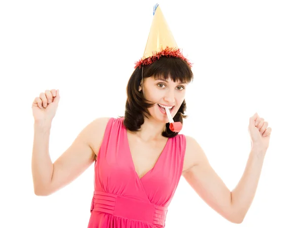 Happy Woman in a hat on a white background. Royalty Free Stock Images