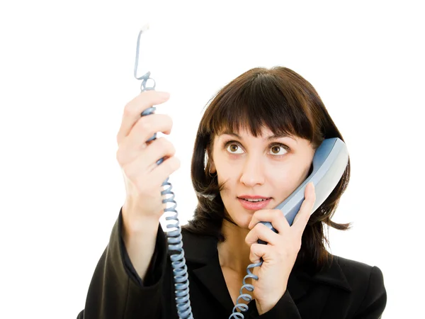 Όμορφη χαμογελαστό γυναίκα των επιχειρήσεων μιλώντας στο τηλέφωνο — Φωτογραφία Αρχείου