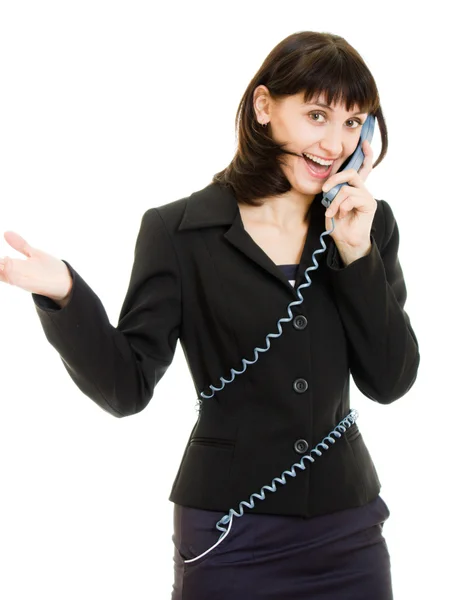 Красивая улыбающаяся деловая женщина разговаривает по телефону — стоковое фото