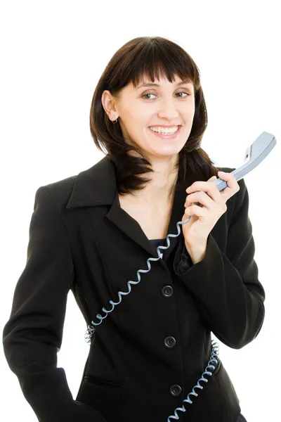 Schöne lächelnde Geschäftsfrau telefoniert — Stockfoto