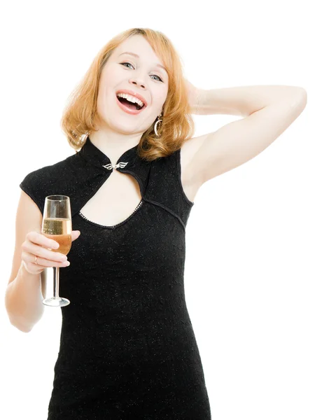 Porträt einer schönen Frau mit einem Glas Wein auf weißem Hintergrund. — Stockfoto