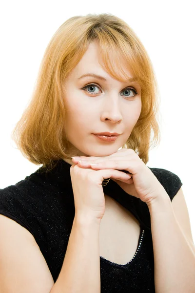 Porträt einer schönen Frau auf weißem Hintergrund. — Stockfoto