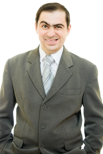Успешный бизнесмен улыбается на белом фоне . — стоковое фото