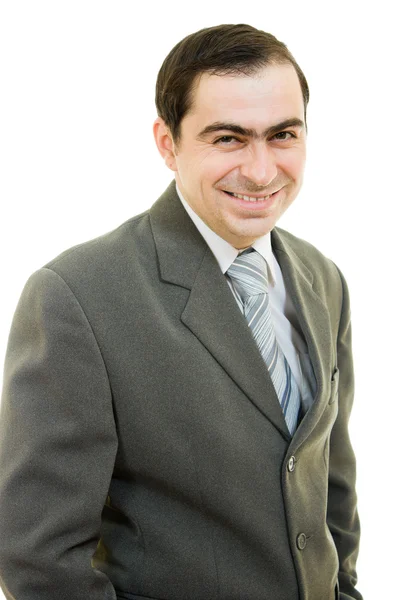 Ένας επιτυχημένος επιχειρηματίας χαμογελώντας σε άσπρο φόντο. — Φωτογραφία Αρχείου