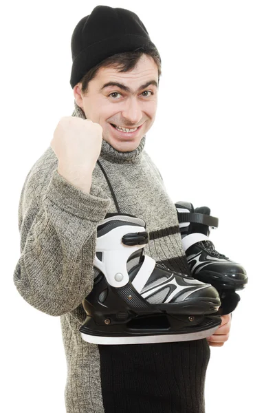 Los hombres con el gesto de patines muestra bien sobre fondo blanco — Foto de Stock