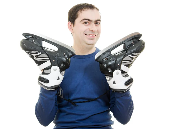 Männer mit Schlittschuhen auf weißem Hintergrund — Stockfoto