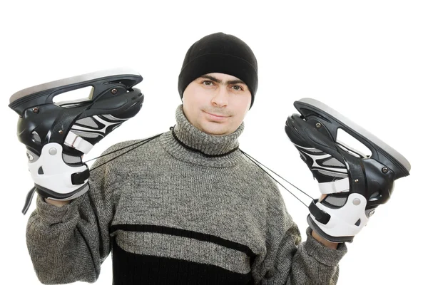 Hombre con patines sobre fondo blanco . —  Fotos de Stock