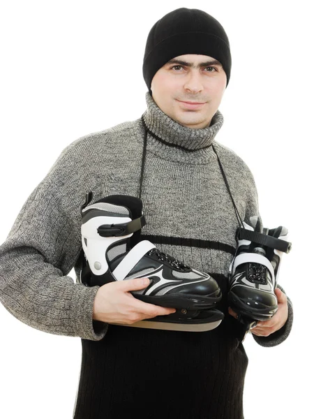 Hombre con patines sobre fondo blanco . —  Fotos de Stock
