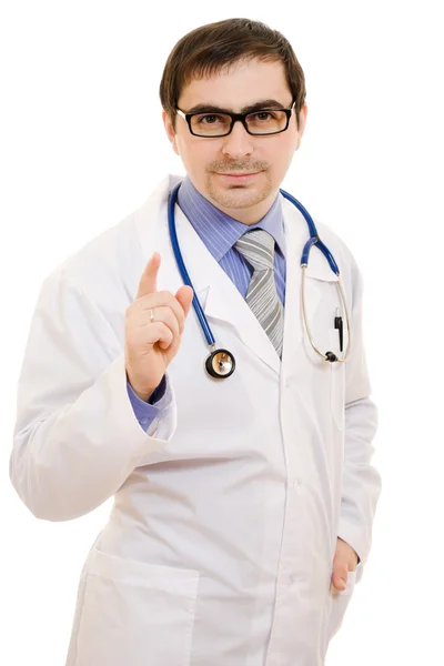 Ein Arzt mit einem Stethoskop auf weißem Hintergrund. — Stockfoto