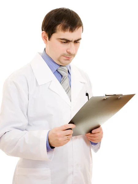 男性医師は、白い背景と考えています。. — ストック写真