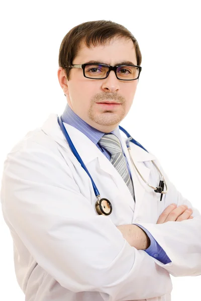 Lekarz stetoskop i okulary umieszczone ręce poprzecznie na whi Zdjęcia Stockowe bez tantiem