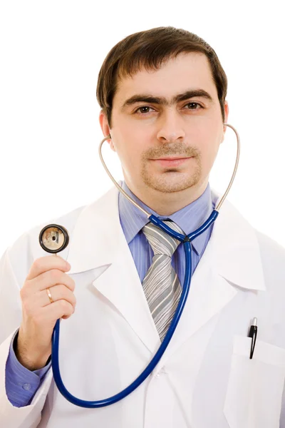 Doctor with stethoscope on white background. Stock Image