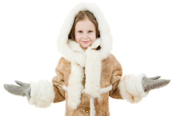 La chica en ropa de abrigo sonriendo sobre fondo blanco . —  Fotos de Stock