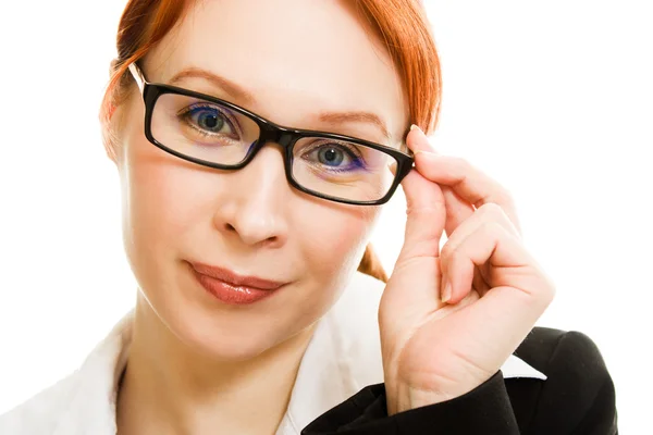 Üzletasszony, vörös haj, szemüveg — Stock Fotó