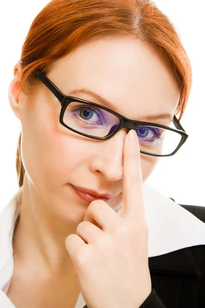 Üzletasszony, vörös haj, szemüveg — Stock Fotó