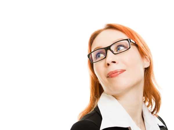 Podnikatelka v brýlích s červenými vlasy — Stock fotografie