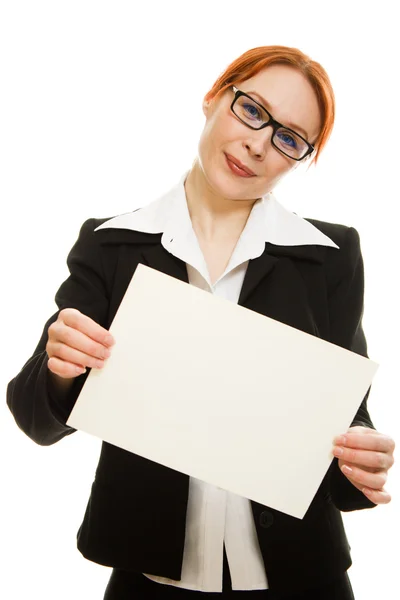 Geschäftsfrau mit Brille und rotem Haar auf weißem Hintergrund. — Stockfoto