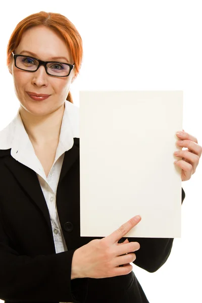 Geschäftsfrau mit Brille und rotem Haar auf weißem Hintergrund. — Stockfoto