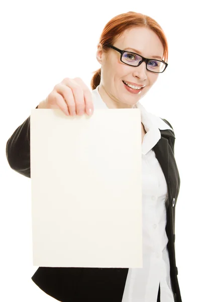 Mujer de negocios en gafas con el pelo rojo sobre un fondo blanco . —  Fotos de Stock