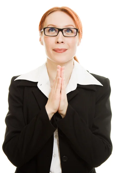 Mujer de negocios rezando con traje — Foto de Stock