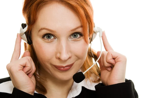 Jonge mooie call center vrouwelijke exploitant — Stockfoto