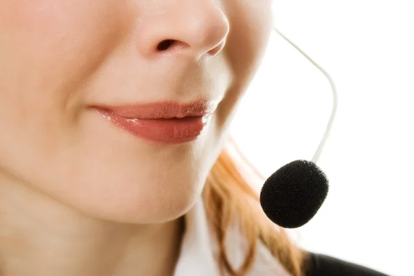 Jovem bonito call center operador feminino — Fotografia de Stock