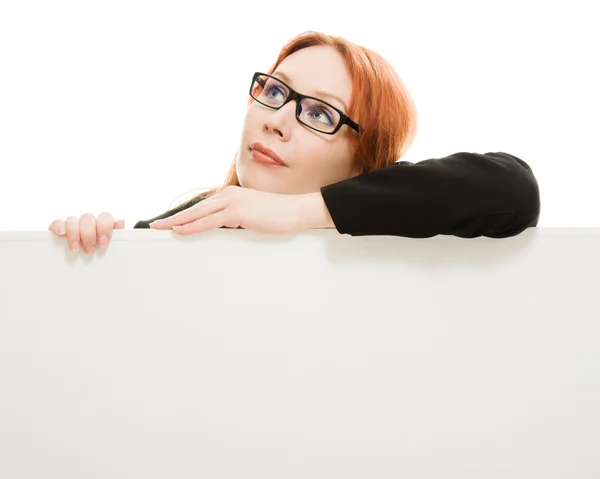 Businesswoman holding blank — Stock Photo, Image