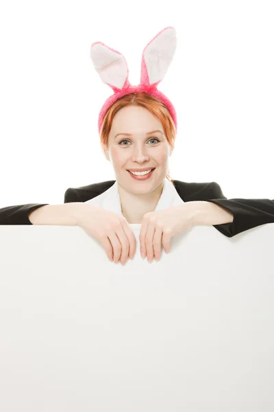 Business woman with rabbit ears. — Stock Photo, Image