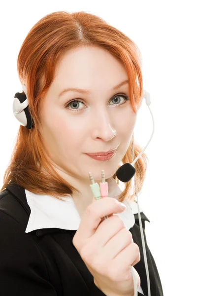 Γυναίκα όμορφη επιχείρηση με ακουστικό — Φωτογραφία Αρχείου