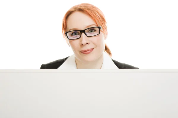 Businesswoman holding blank — Stock Photo, Image