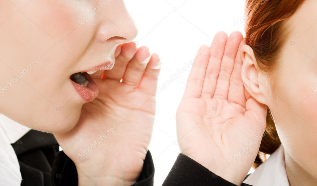 Woman said and woman listening to gossip isolated