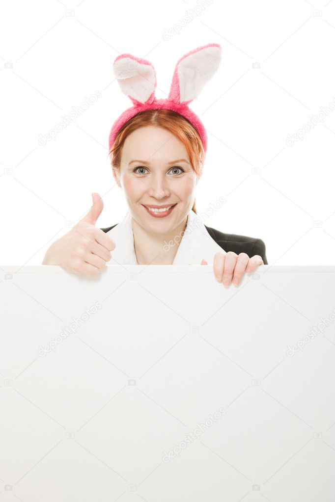 Business woman with rabbit ears.