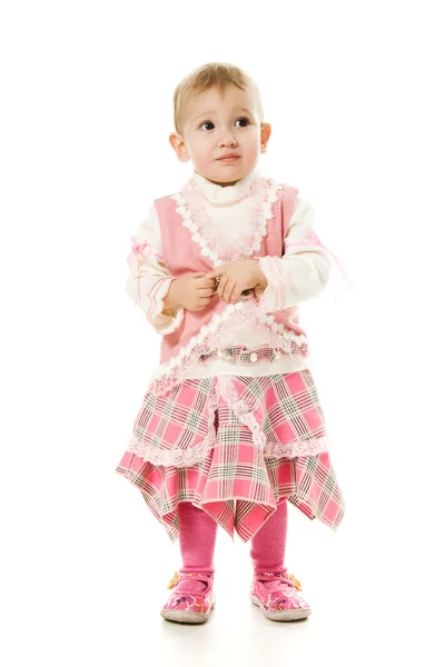 Mooie babe in een roze jurk — Stockfoto