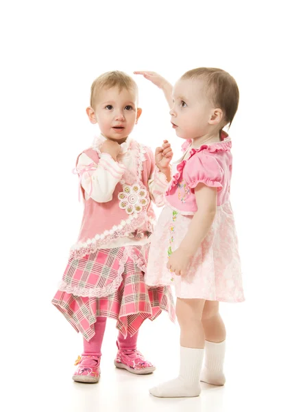 Dois lindo bebê no vestido rosa — Fotografia de Stock