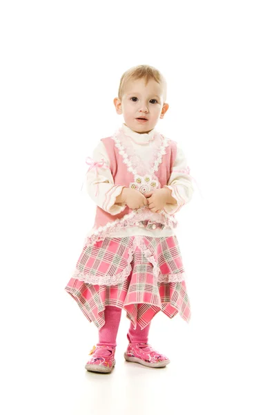 Όμορφο μωρό σε ένα ροζ φόρεμα — Φωτογραφία Αρχείου