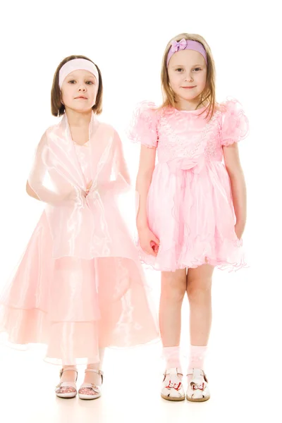 핑크 드레스에 두 친구 . — 스톡 사진