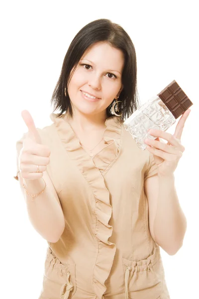 Retrato de mulher bonita com um chocolate — Fotografia de Stock