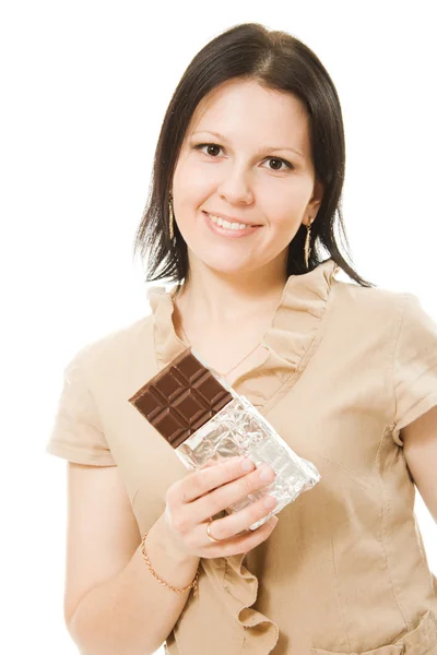 초콜릿으로 아름 다운 여자의 초상화 — 스톡 사진