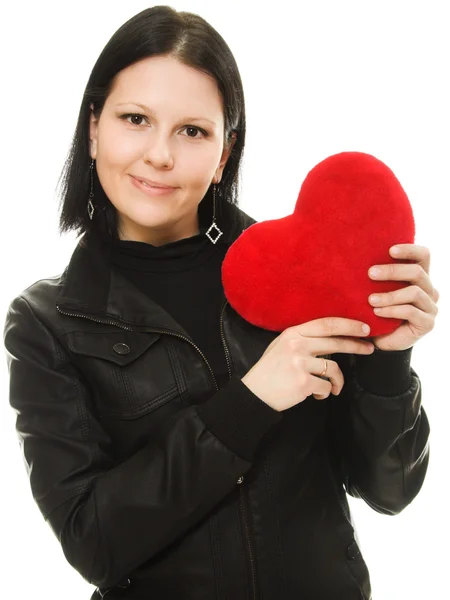 Kvinna med ett hjärta på en vit bakgrund. — Stockfoto