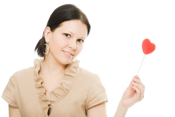 Frau mit Herz auf weißem Hintergrund. — Stockfoto