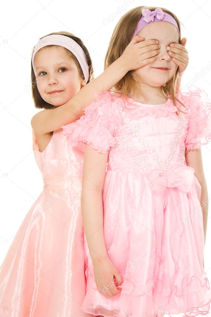Two friends in pink dresses