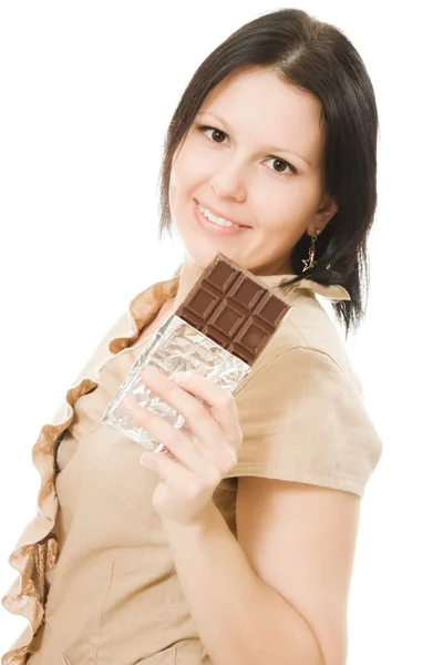 A csokoládé, a gyönyörű nő portréja — Stock Fotó