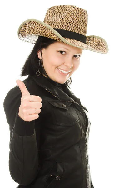 Cowboy donna su uno sfondo bianco . — Foto Stock