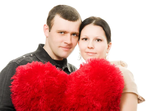 Man and woman with a heart in his hands — Stock Photo, Image