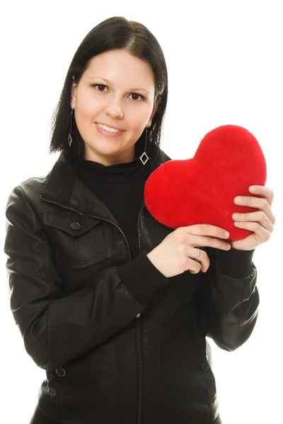 Γυναίκα με μια καρδιά σε λευκό φόντο. — Φωτογραφία Αρχείου